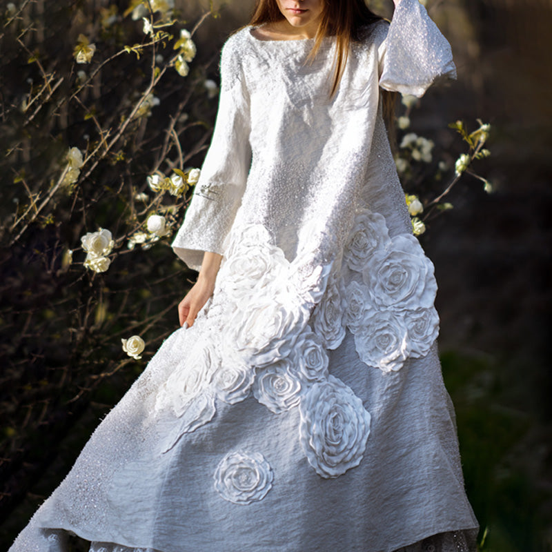 Women's Casual Retro Bohemian Embroidered Floral Print Dress artswardrobe