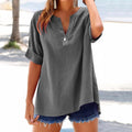 Comstylish Solid Color V-neck Linen Blend Loose Blouse
