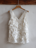 Bohemian Style Women's V-neck White Rose Sleeveless Top artswardrobe