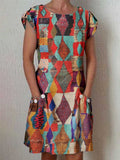 Women's Classic Floral Pattern Dress with Pockets
