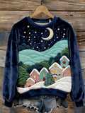 Christmas Snowy Silent Night Landscape Cozy Plush Sweatshirt