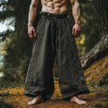 Vintage Tribal Viking Celtic Embroidery Art Linen Long Loose Wide-leg Pants artswardrobe