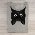 Unisex Black Cat Art Print Casual Tee elevenforest