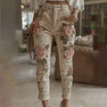 Women's Vintage Rose Embroidery Art Casual Jeans artswardrobe