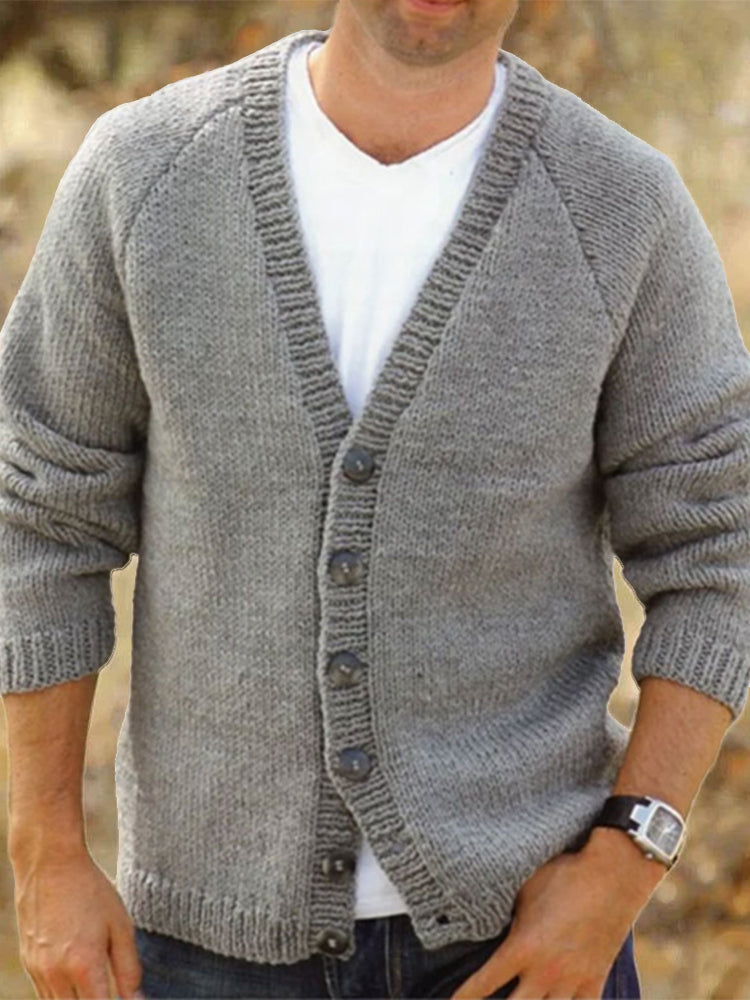 Men's Solid Color Button Cozy Sweater Cardigan elevenforest