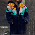 Fairman Island Geometric Wave Contrast Print Hooded Cardigan Sweater elevenforest