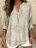 Comstylish Vintage Running Horses Pattern Linen Blend Tunic