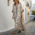 Comstylish Long Sleeve Kaftan Linen Vacation Maxi Dress