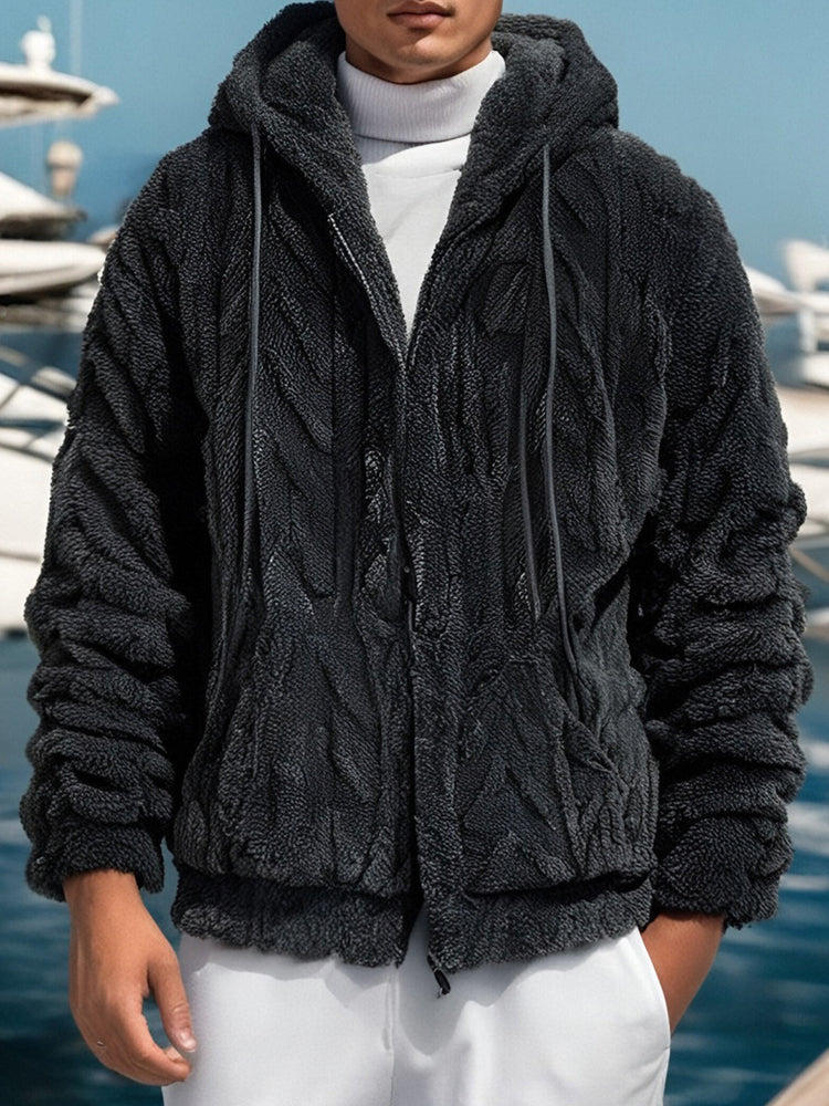 Men's Solid Color Warm Hooded Fleece Jacket artswardrobe