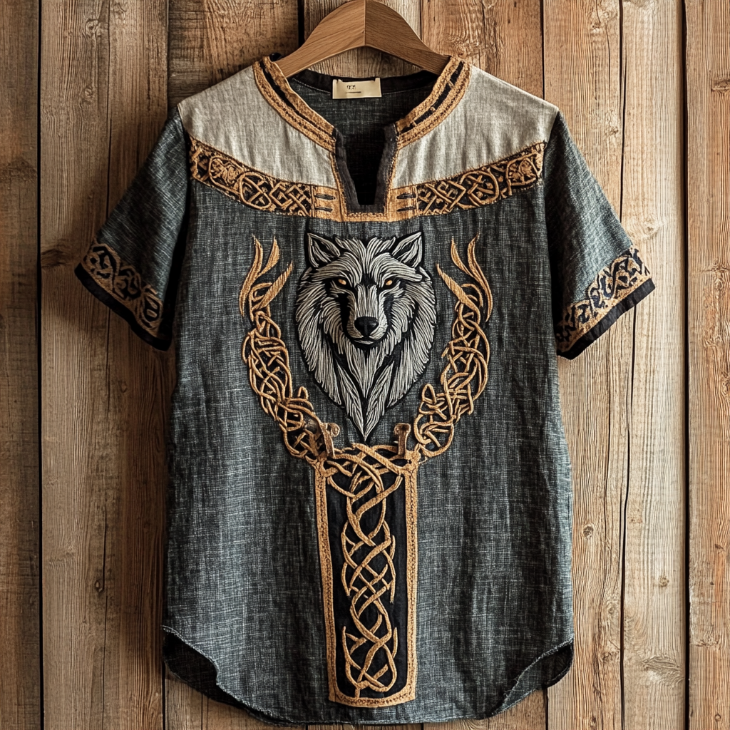 Men's Vintage Viking Wolf Celtic Linen Shirt artswardrobe