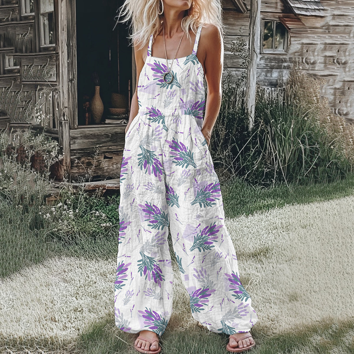 Women's Scottish Thistle Print Casual Jumpsuit artswardrobe
