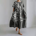 Comstylish Japanese Art Vintage Sea World Flock Of Fish Print Casual Art Linen Blend Maxi Dress