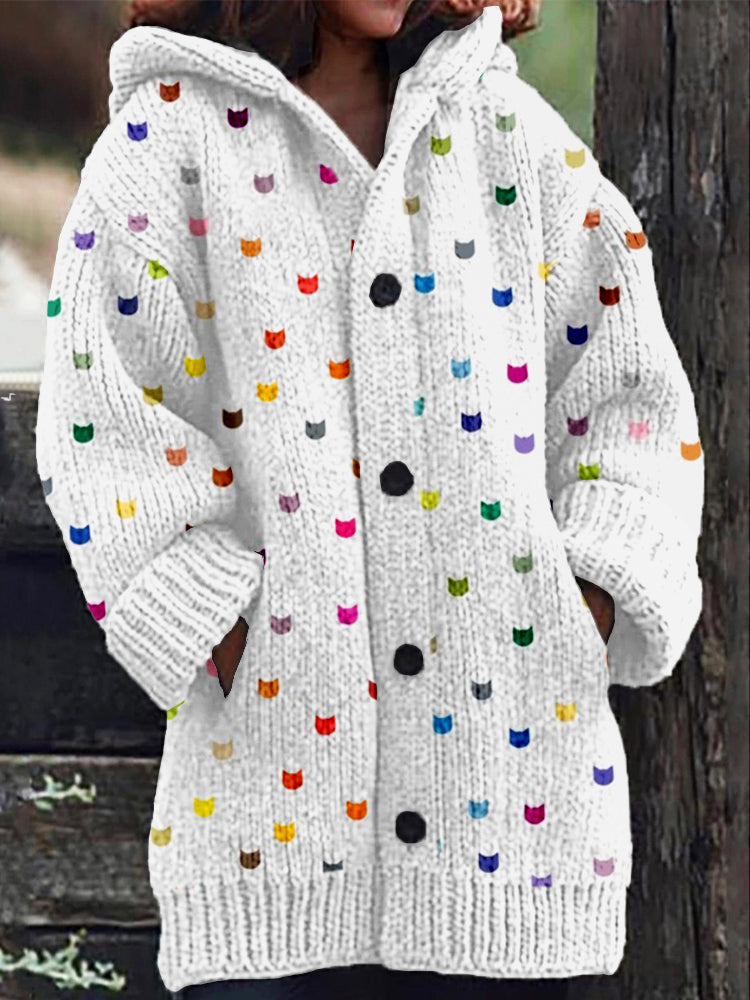 Cute Little Kitty Pattern Cozy Hooded Knit Cardigan elevenforest