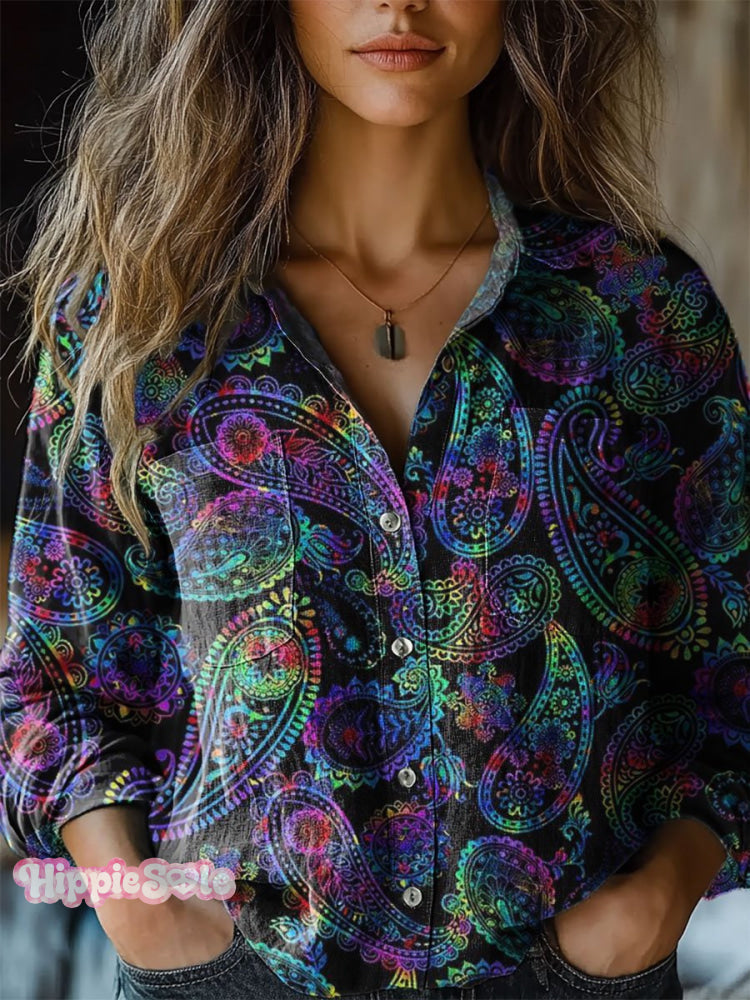 Women's Gradient Paisley Art Print Casual Long Sleeve Comfortable Cott