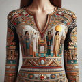 Comstylish Women's Retro Ancient Egyptian Art Casual V-neck Shirt