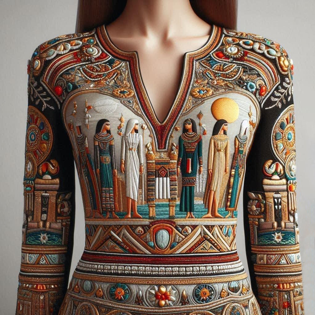 Comstylish Women's Retro Ancient Egyptian Art Casual V-neck Shirt