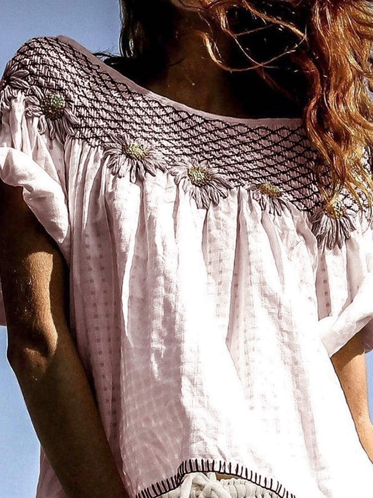 Comstylish Vintage Sunflower Floral Art Cotton Linen Comfy Shirt