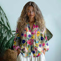 Vintage Colorful Floral Art Cotton Linen Casual Shirt artswardrobe