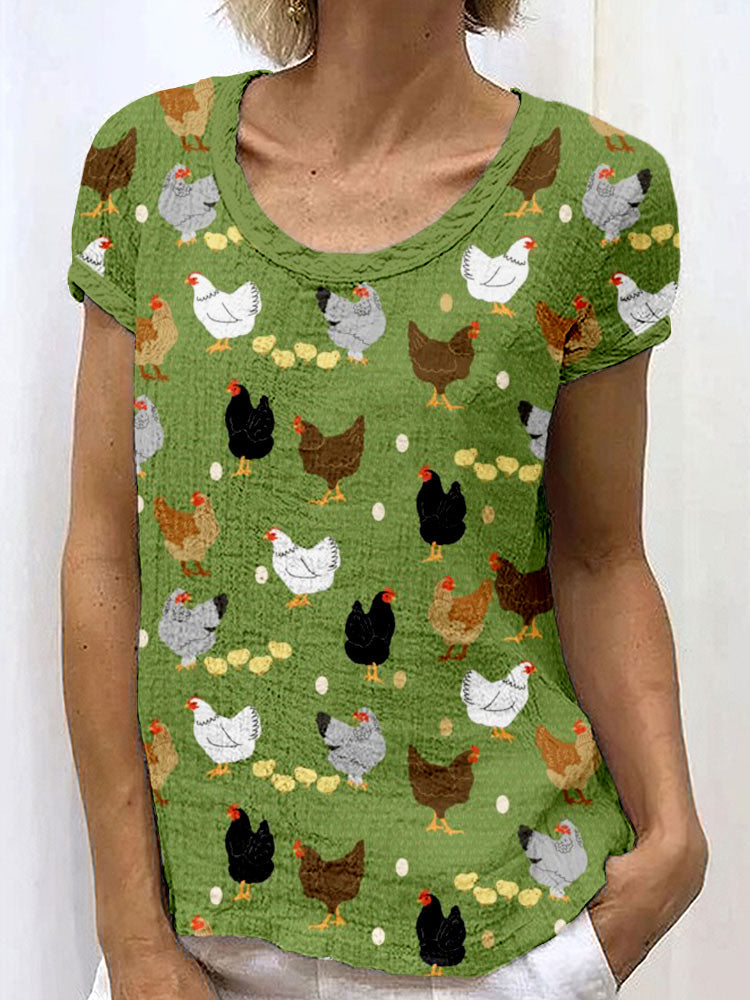 Comstylish Hens and Chicks Graphic Vintage Linen Blend Cozy Shirt