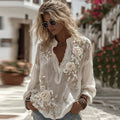 Women's Vintage Floral Embroidery Art Comfy Linen Shirts artswardrobe