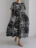 Comstylish Koi Fish Sea Waves Japanese Pattern Linen Blend Maxi Dress
