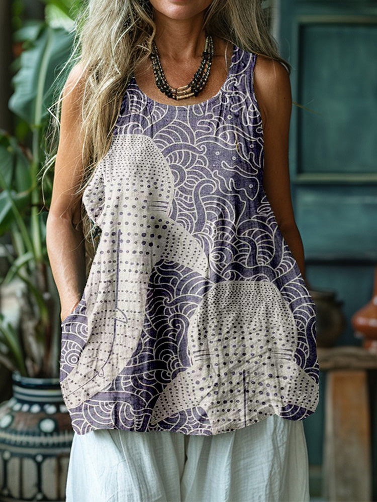 Comstylish Vintage Whale Shark Graphic Linen Tank Top