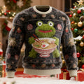 Comstylish Men's Frog With Santa Hat Pattern Ugly Plush Crew Neck Sweatshirt