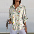 Comstylish Women's Colorful Flower Bouquet Floral Print Casual Linen V-Neck Shirt