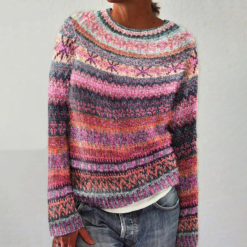 Comstylish Vintage Fairman Island Knit Jacquard Crew Neck Sweater
