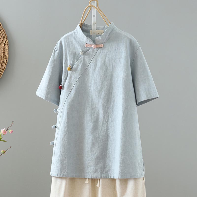 Comstylish Women's Diagonal Breasted Button Up Short Sleeved Shirt