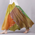 Women's Boho Flowers Art Color Block Linen Blend Skirt artswardrobe
