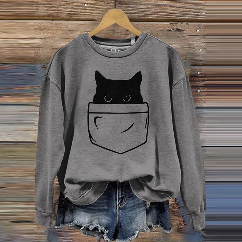 Comstylish Women's Funny Cat Meowtain Japanese Cat Print Sweatshirt