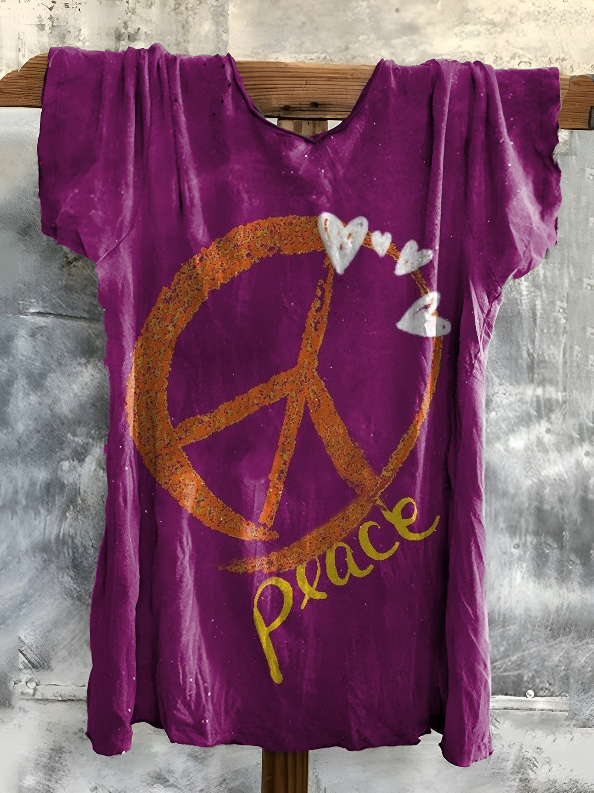 Women's Love Peace Hippy Art Print Cotton Crew Neck T-Shirt