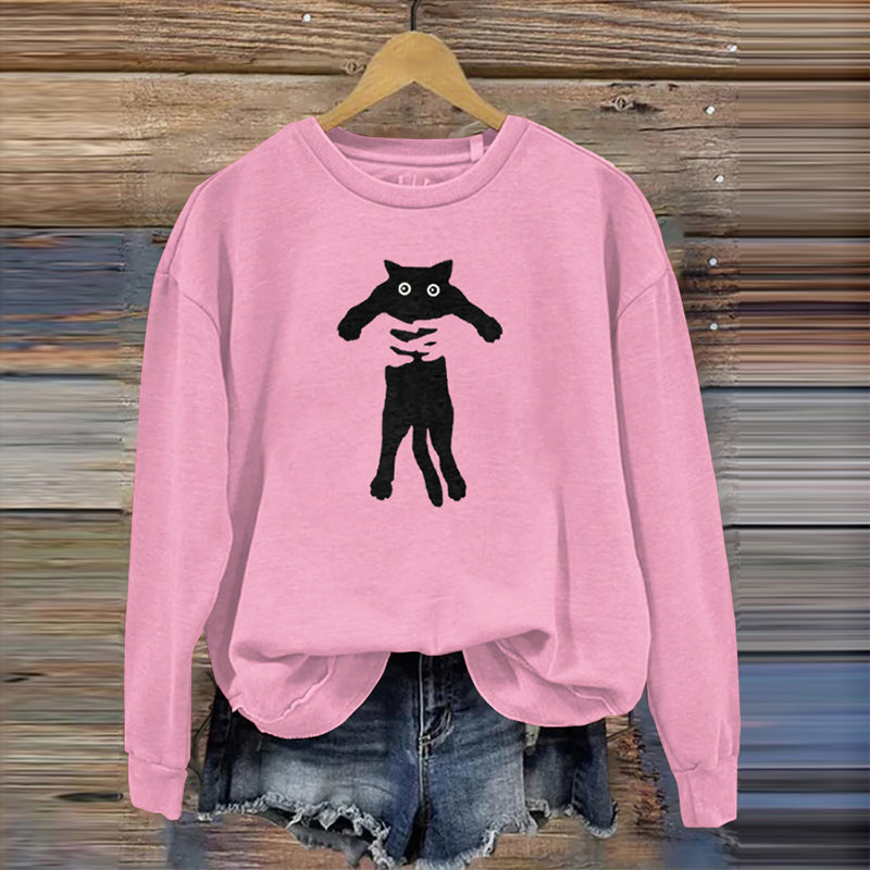 Comstylish Women's Hugging Black Cat Abstract Art Painting Sweatshirt