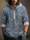 Greek Geometric Men's Hooded Linen Shirt artswardrobe