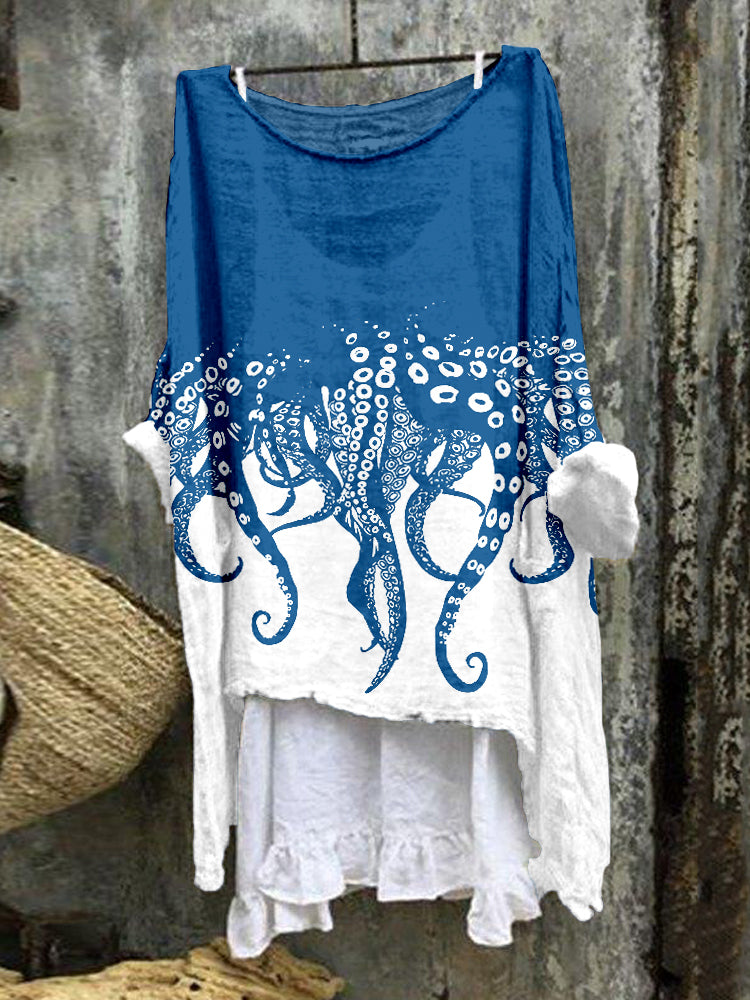 Comstylish Tentacles Lover Essential Contrast Linen Blend Tunic