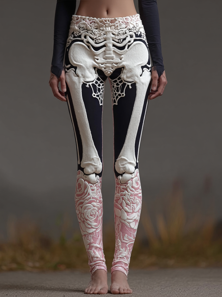 Comstylish Women's Anatomical Style Dark Halloween-themed Knitted Tight-fitting Leggings