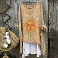 Litha Midsummer Sun Hippie Art Flowy Linen Tunic artswardrobe