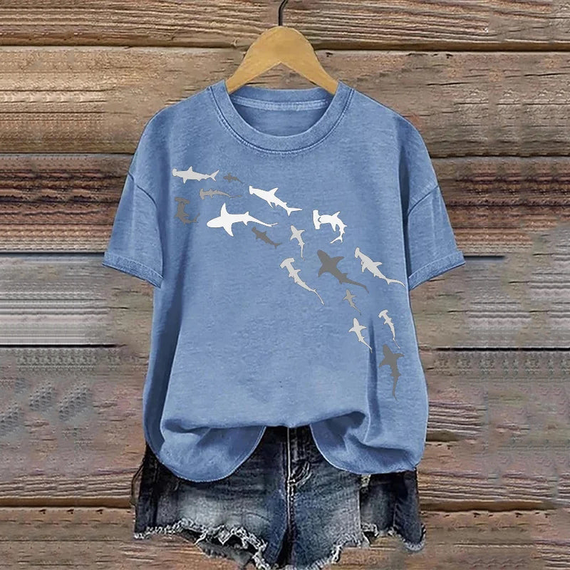Comstylish Women's Women's Shark Week Marine Life Conservation Art Print T-Shirt