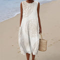 Comstylish Ripples Japanese Sashiko Flowy Linen Tank Dress