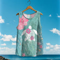 Women's Loose Sea ​​turtle In Floral Linen Sleeveless Tank Top artswardrobe