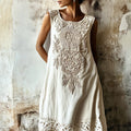 Vintage Floral Lace Art  Linen Comfy Tank Dress artswardrobe