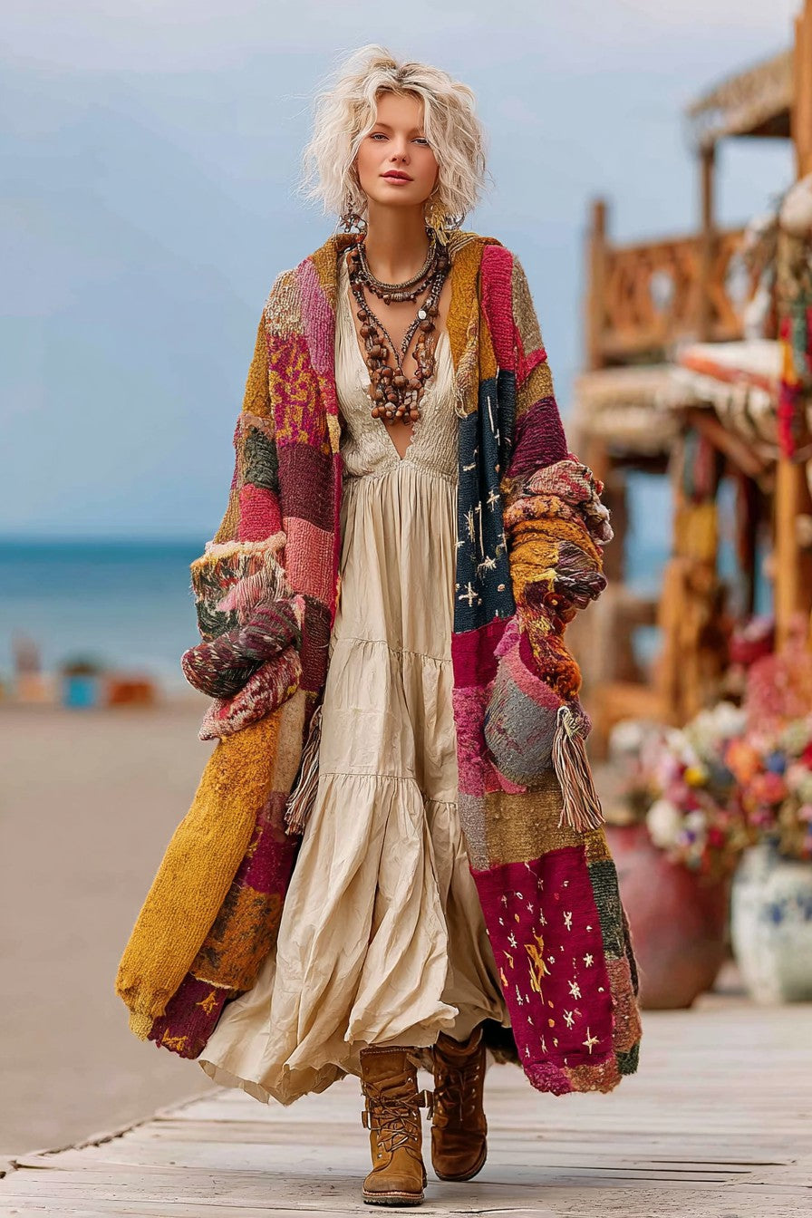 Women's Colorful Rainbow Patchwork Pattern Print Cardigan