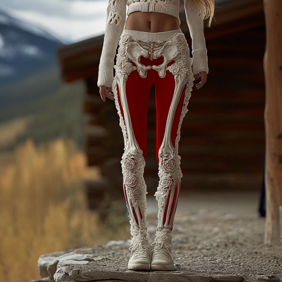 Comstylish Women's Anatomical Style Dark Halloween-themed Knitted Tight-fitting Leggings.