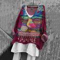 Women's Floral And Bird Art Print Cotton And Linen V-neck Shirt artswardrobe
