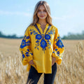 Comstylish Women's Ukrainian Embroidered Floral Pattern Patriotic Cotton Lines Blouse