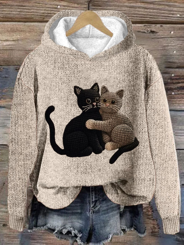 Comstylish Women's Cute Pet Cat Embroidery Printed Hoodie