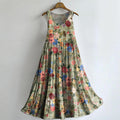 Vintage Floral-embellished Patterned Art Print Round Neck Sleeveless C