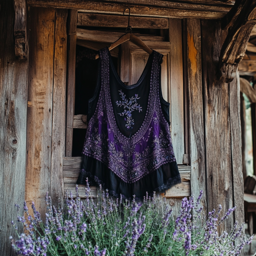 Vintage Boho Lavender Patchwork Art Print Women's Linen Tank Top artswardrobe