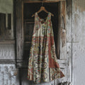 Vintage Tribal Patchwork Floral Art Linen Tank Dress artswardrobe